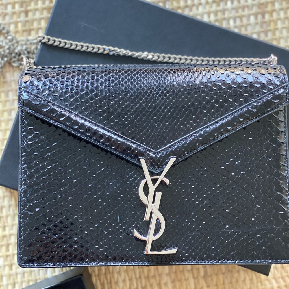 Black Ysl Python Bag With Silver Adjustable Straps - image 5